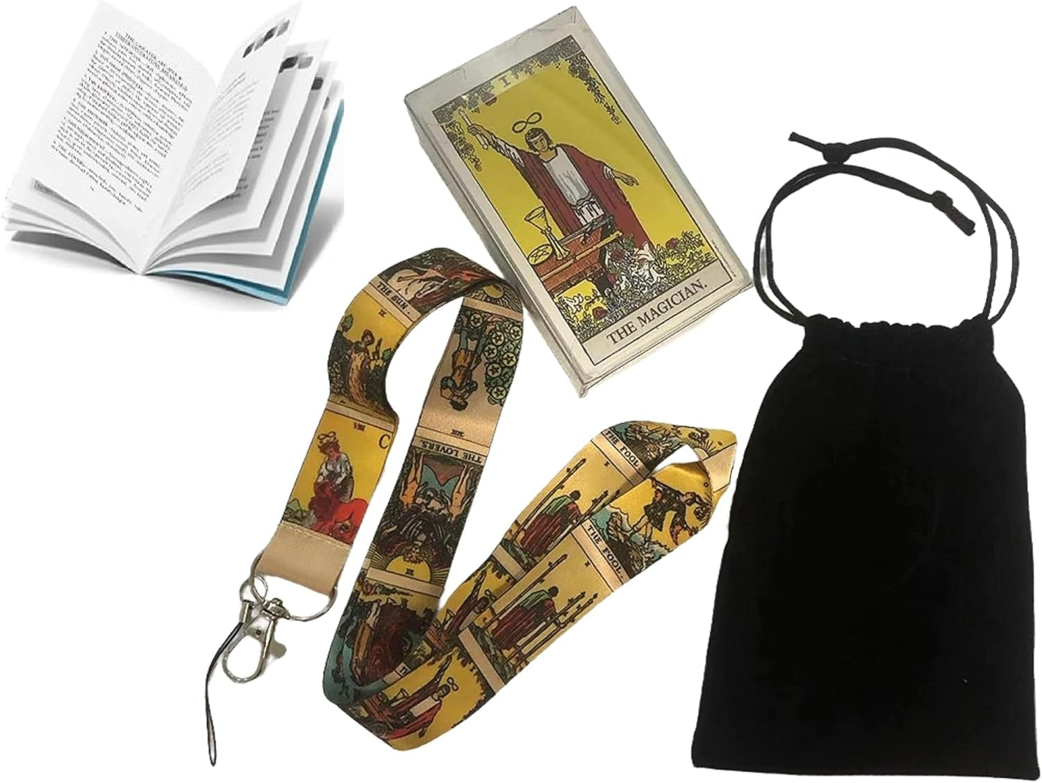 Classic Tarot Cards Deck with Guidebook Instructions Manual in Transparent Box and Velvet Bag with 17.7 Inch Lanyard Keychain (S+N)