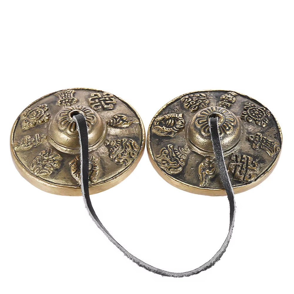 2.6In/6.5Cm Handcrafted Tibetan Meditation Tingsha Cymbal Bell with Buddhist Lucky Symbols