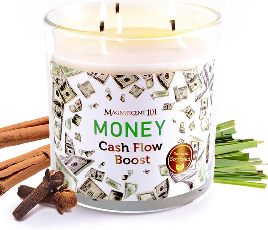 Long Lasting Money Smudge Candle with Clove, Cinnamon & Citronella | 14 Oz - 56 Hour Burn | Made of Soy Wax for House Energy Cleansing & Manifestation | Boost Your Cash Flow