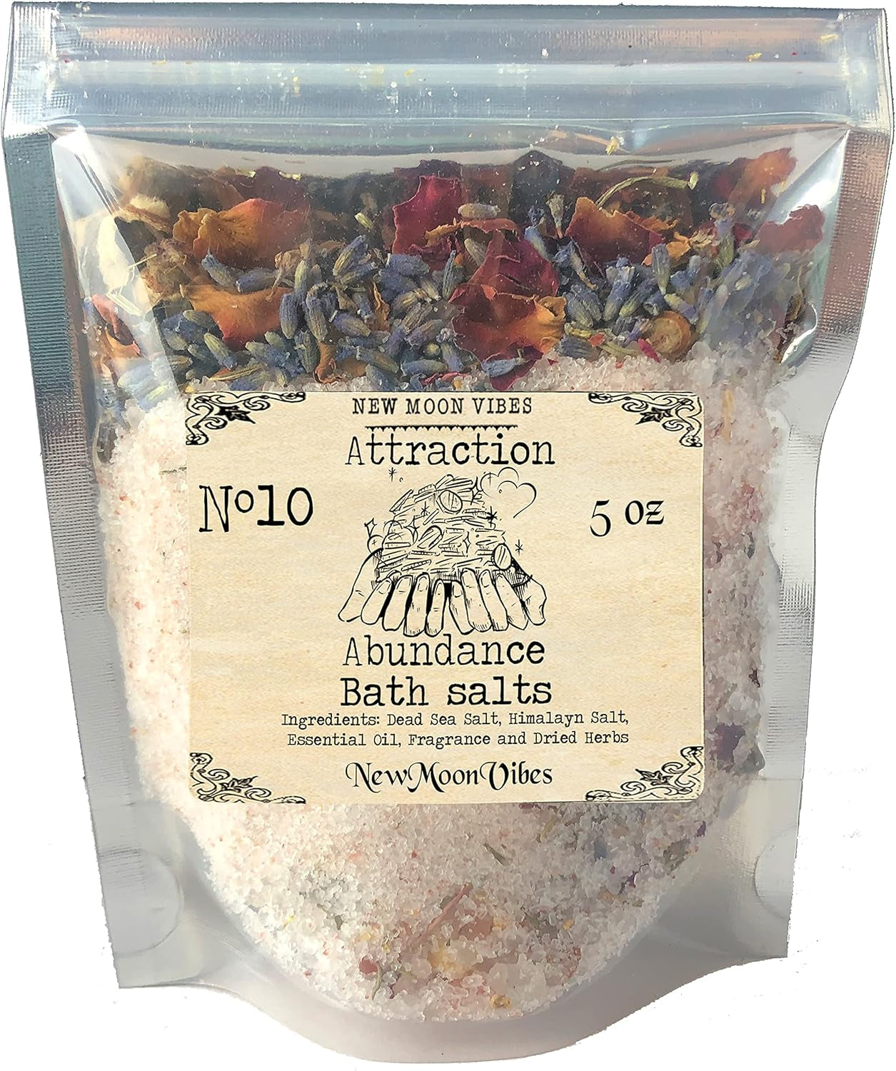 Attraction Abundance Essential Oils Herbal Spell Ritual Bath Salts with Real Herbs Botanicals Infused Enhance Beauty Love Power Control Success Confidence Attain Dreams Goals Self Love Acceptance