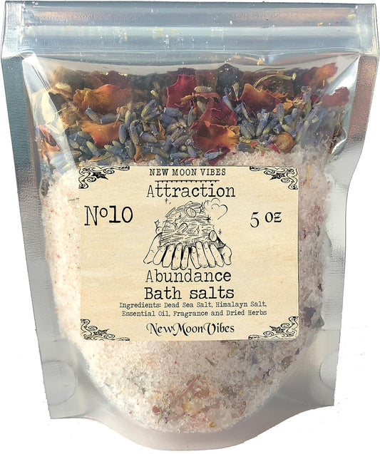 Attraction Abundance Essential Oils Herbal Spell Ritual Bath Salts with Real Herbs Botanicals Infused Enhance Beauty Love Power Control Success Confidence Attain Dreams Goals Self Love Acceptance