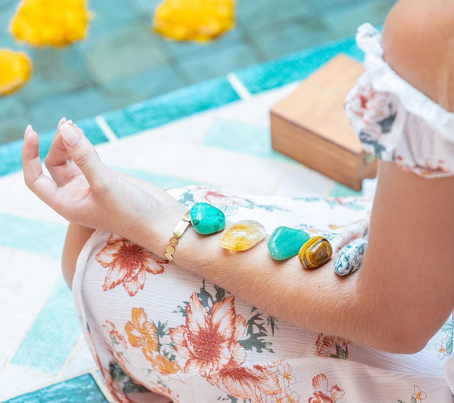 Abundance and Prosperity Healing Crystals, 100% Authentic, Wooden Gift Box + 50Pg EBOOK- Malachite, Pyrite, Citrine, Aventurine, Blue Calcite, Tree Agate, Tiger Eye + Info Guide, Made in USA