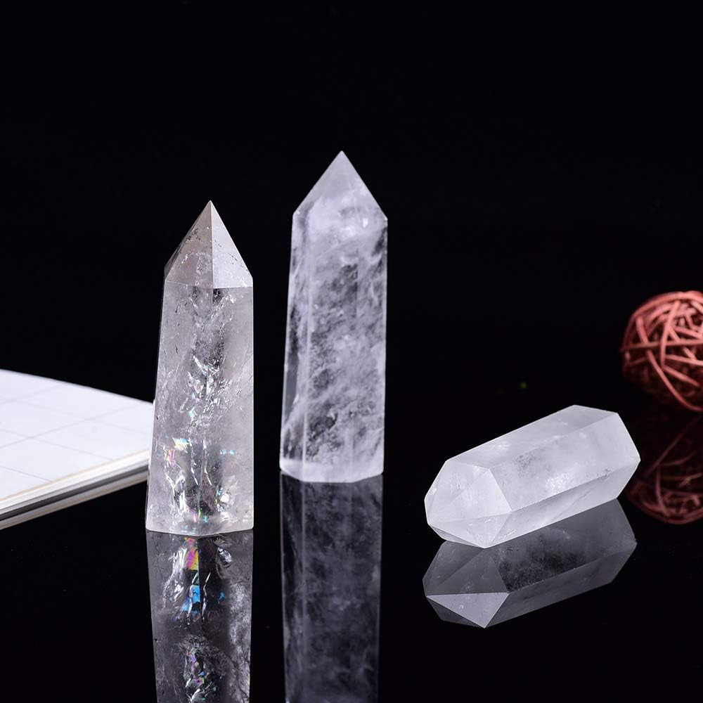 Clear Quartz Healing Crystal Wands Height 3.3"-3.5", 6 Faceted Prism Wand Reiki Chakra Stone, Natural Quartz