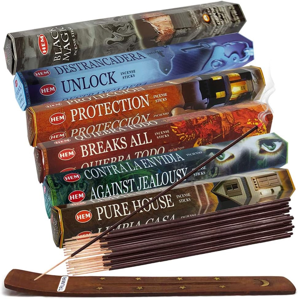 Hem Incense Sticks Variety Pack #21 and Incense Stick Holder Bundle with 6 Witchcraft Themed Fragrances