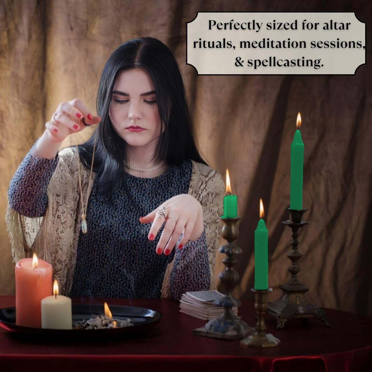 ® Set of 20-4" Mini Chime Ritual Spell Unscented Taper Candles – Ideal for Chime/Altar/Spell Work (Green)