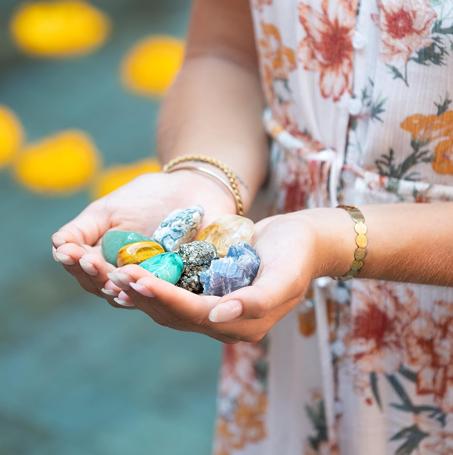 Abundance and Prosperity Healing Crystals, 100% Authentic, Wooden Gift Box + 50Pg EBOOK- Malachite, Pyrite, Citrine, Aventurine, Blue Calcite, Tree Agate, Tiger Eye + Info Guide, Made in USA