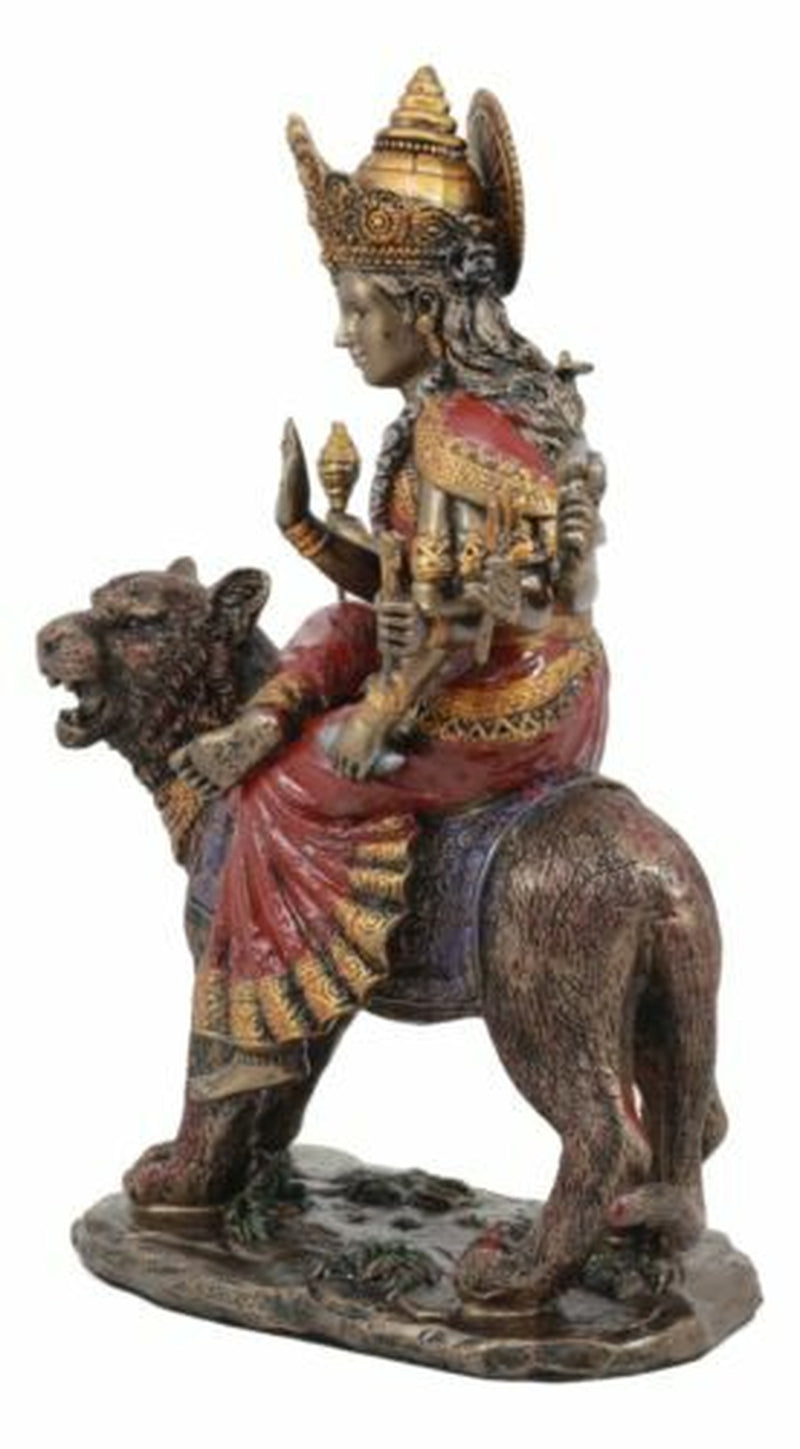 The Invincible Eight Handed Hindu Goddess Durga Sitting on Bahan Tiger Statue