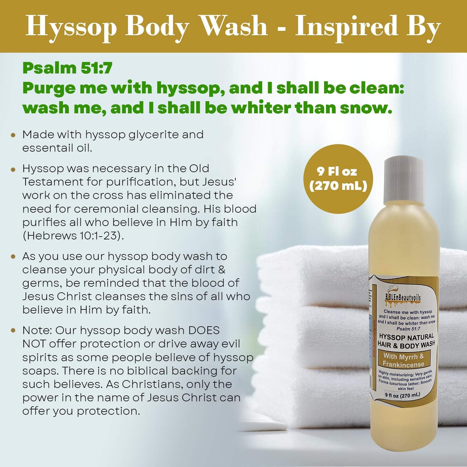 Cleanse Me with Hyssop Natural Hair and Body Wash, Organic Hyssop Infused Shampoo and Body Wash for Nourishing and Refreshing Hair & Body Cleansing (Myrrh and Frankincense)