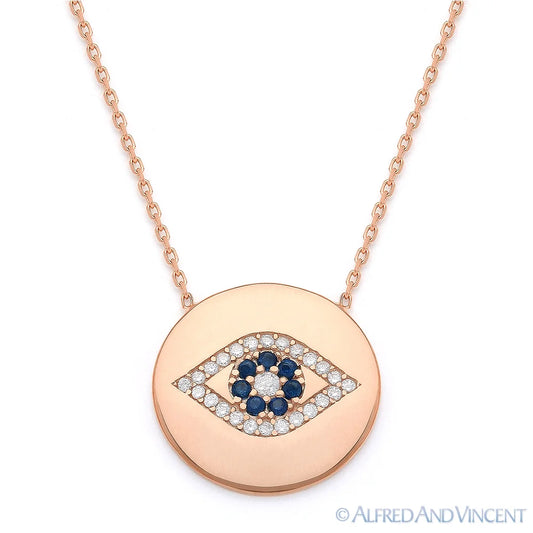 Evil Eye 17Mm Circle Charm CZ Crystal Pendant & Chain Necklace in .925 Sterling Silver