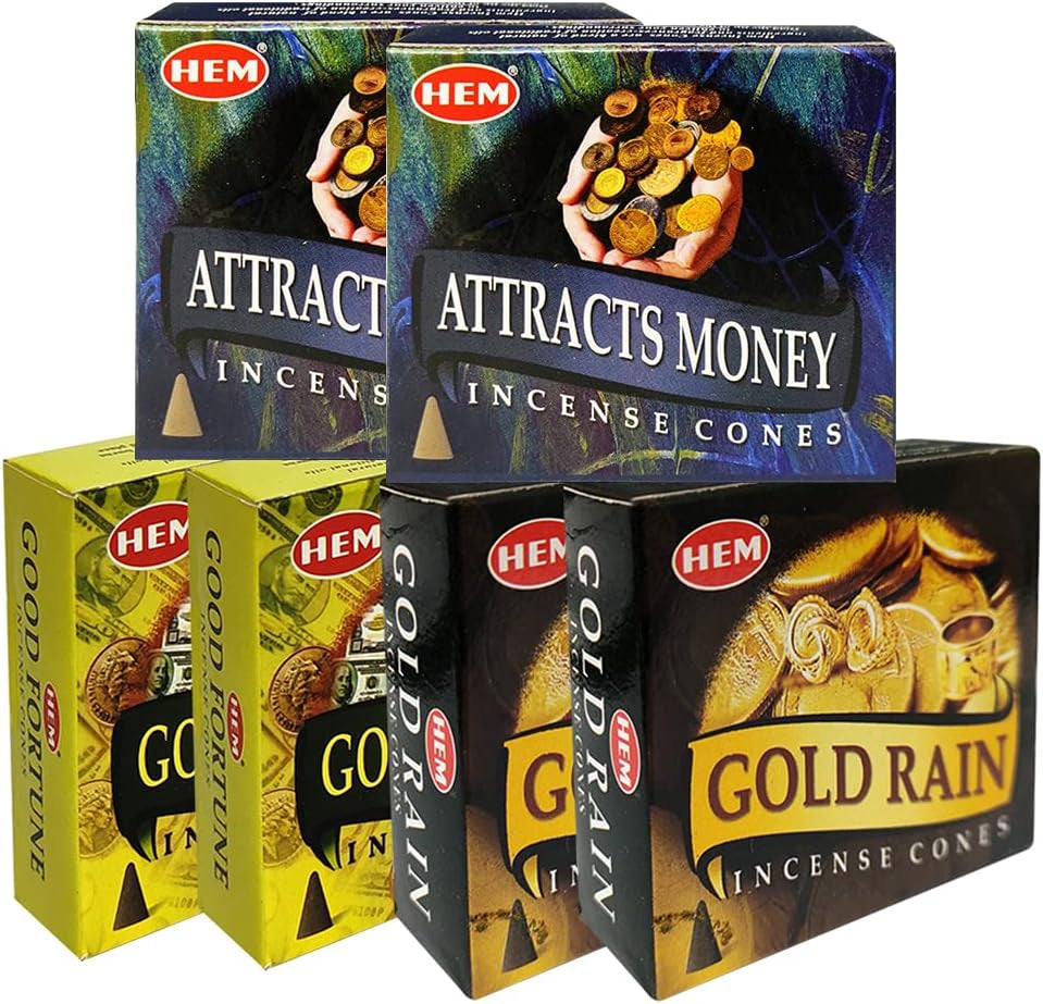 Attracts Money Good Fortune Gold Rain Incense Cones & Holder Bundle Variety Pack from Hem  Insense Insence