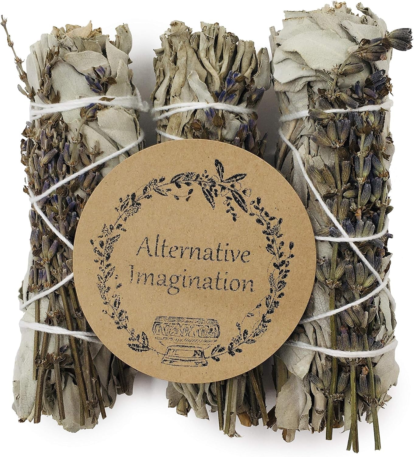 White Sage Smudge Sticks with Dried Lavender Buds - for Spiritual Cleansing, Spiritual Gifts, Witchcraft Supplies, Meditation Accessories - Pack of 3 Sage Sticks