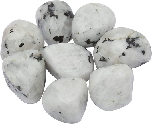Healing Crystals Rainbow Moonstone Tumbled Stones- Healing Stones and Crystals for Beginners- 8 Piece Real Crystals and Healing Stones - Tumbled Crystals for Witchcraft (8, Rainbow Moonstone)