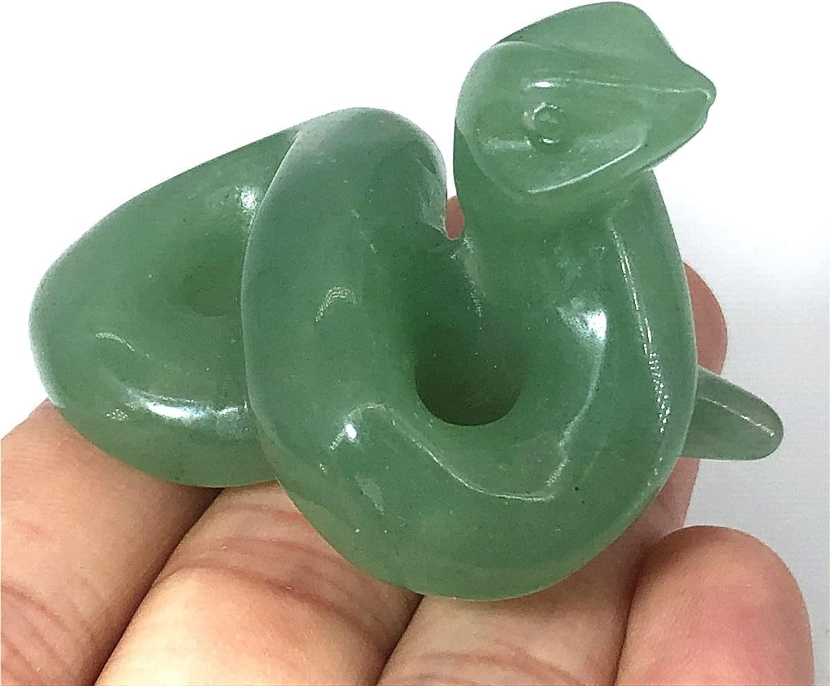 2" Natural Snake Figurine, Hand Carved Healing Crystal Animal Statue Sculpture Home Decoration Aventurine Snake AL-AS