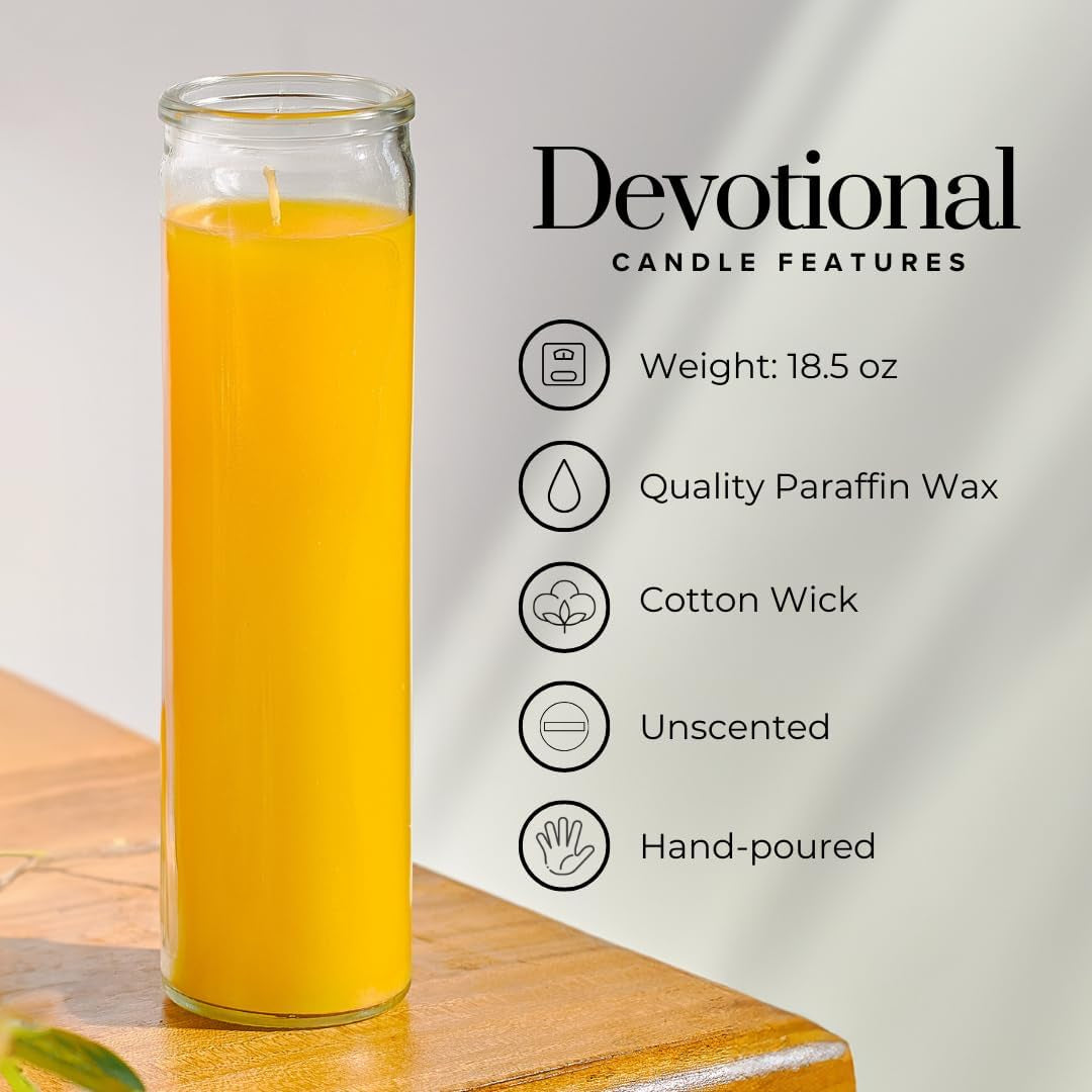 2X8 Inch Yellow Devotional Candles in Glass Jar - 3 Pack - 90 Hours – Prayer Candle - Tall Pillar Candles for Religious, Memorials, Party Decor