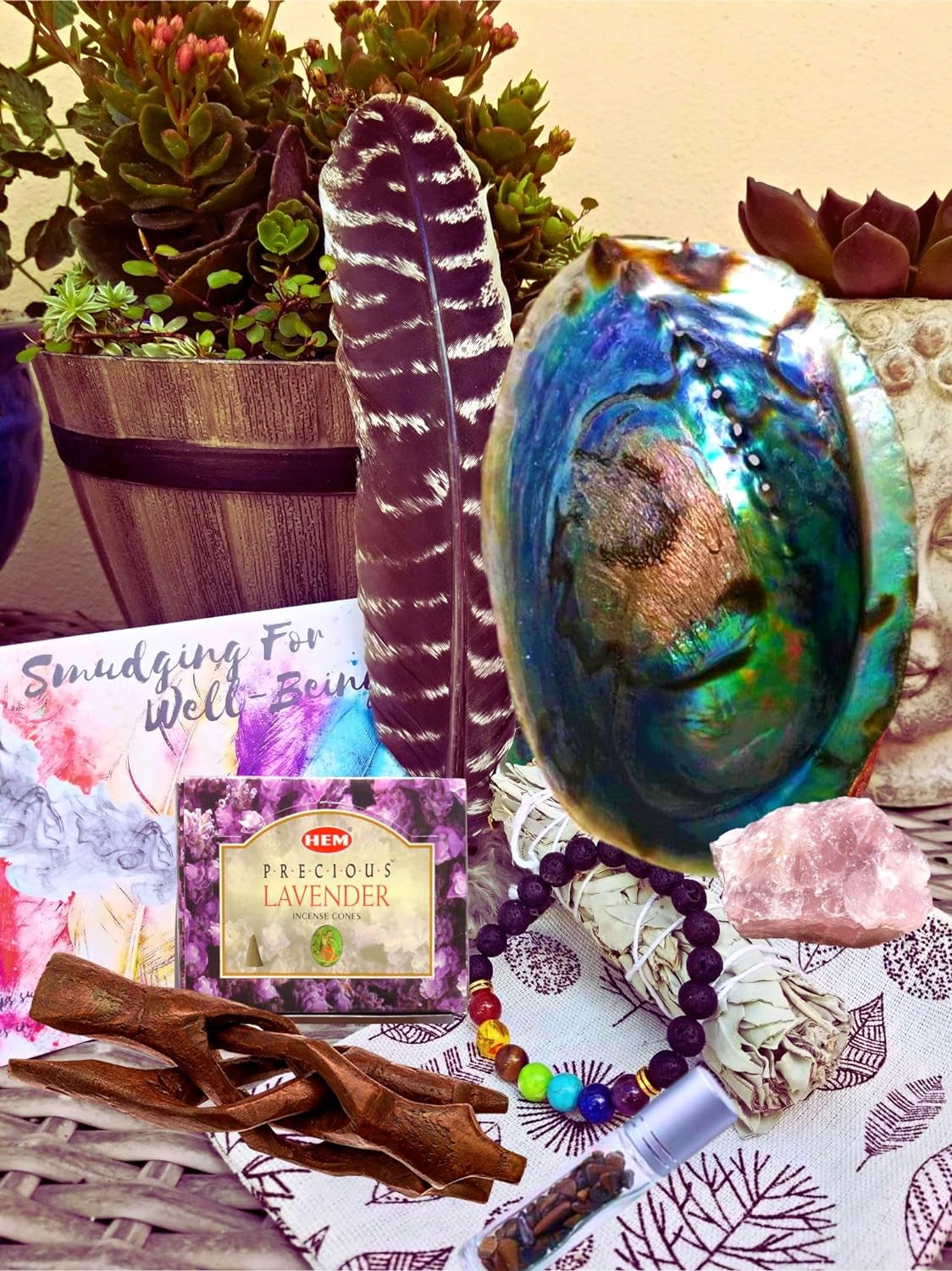 Sage Smudge Kit: Ultimate 12 Piece Spiritual Gifts Variety Smudging Kit: 6+” XL Abalone Shell, Complete Smudging Gift Set, Cleansing, Healing Positive Energy Home Kit! (Tiger'S Eye/Lavender Kit)