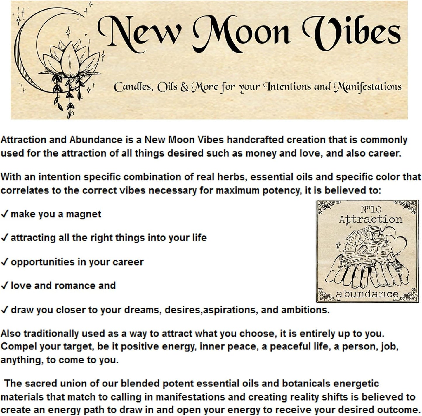 Attraction Abundance Essential Oils Herbal Spell Ritual Bath Salts with Real Herbs Botanicals Infused Enhance Beauty Love Power Control Success Confidence Attain Dreams Goals Self Love Acceptance