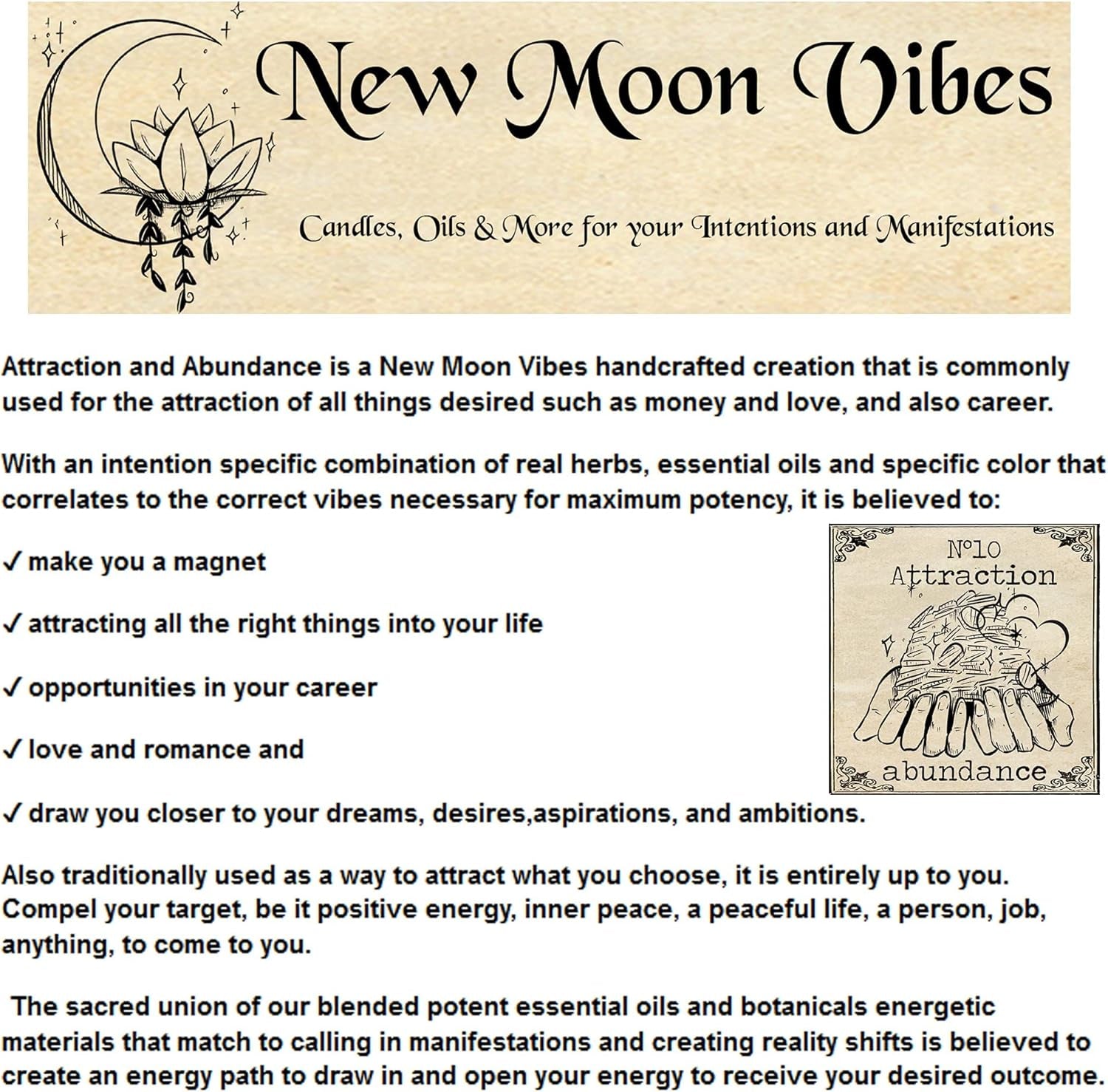 Attraction Abundance Essential Oils Herbal Spell Ritual Bath Salts with Real Herbs Botanicals Infused Enhance Beauty Love Power Control Success Confidence Attain Dreams Goals Self Love Acceptance