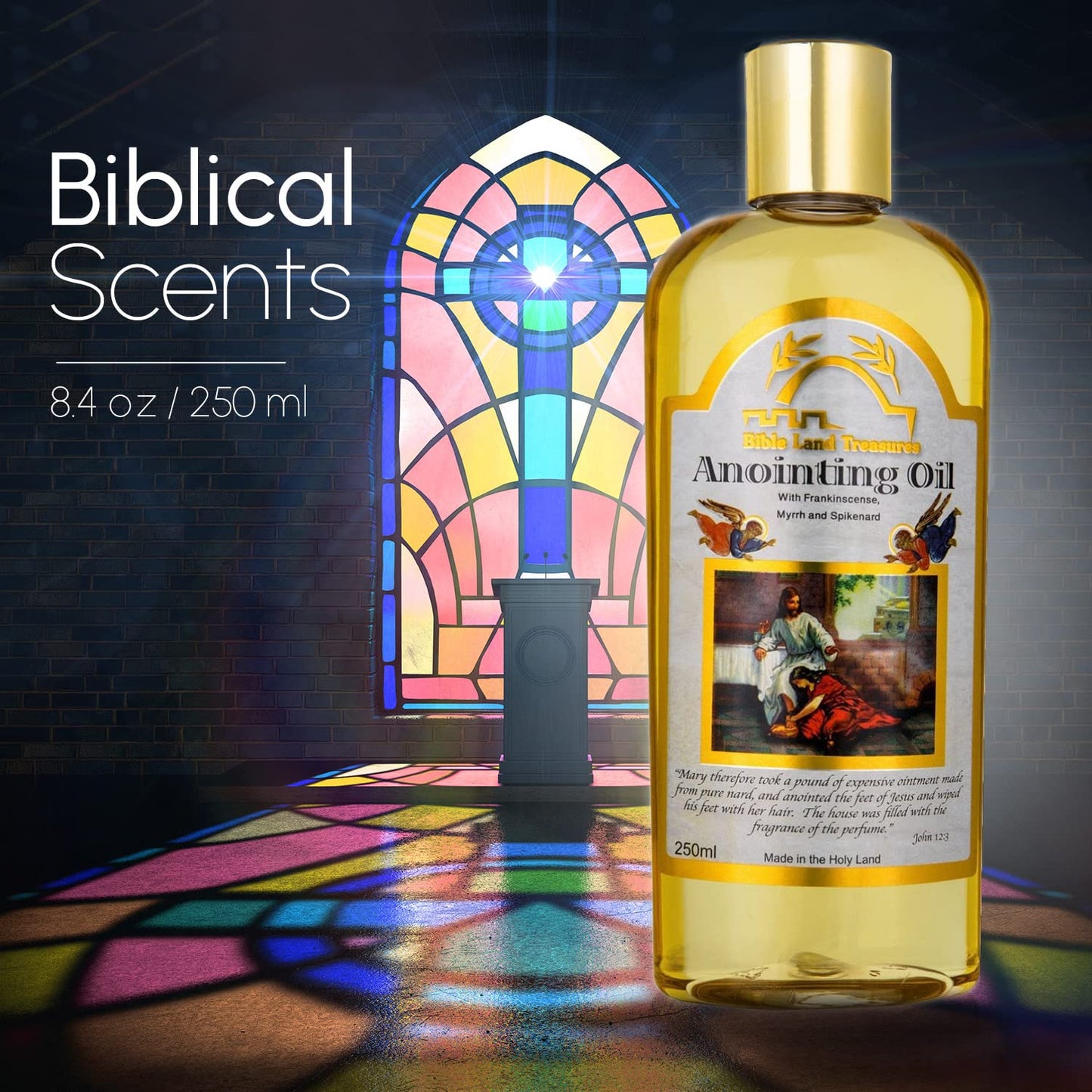 Bible Lands Treasure Anointing Oil Scented with Myrrh, Frankincense and Spikenard 250 Ml
