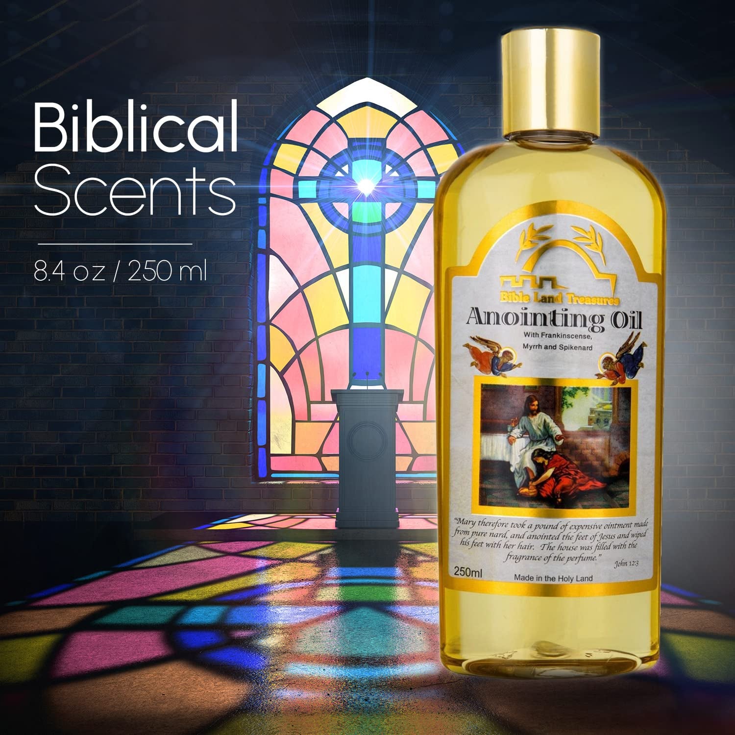 Bible Lands Treasure Anointing Oil Scented with Myrrh, Frankincense and Spikenard 250 Ml