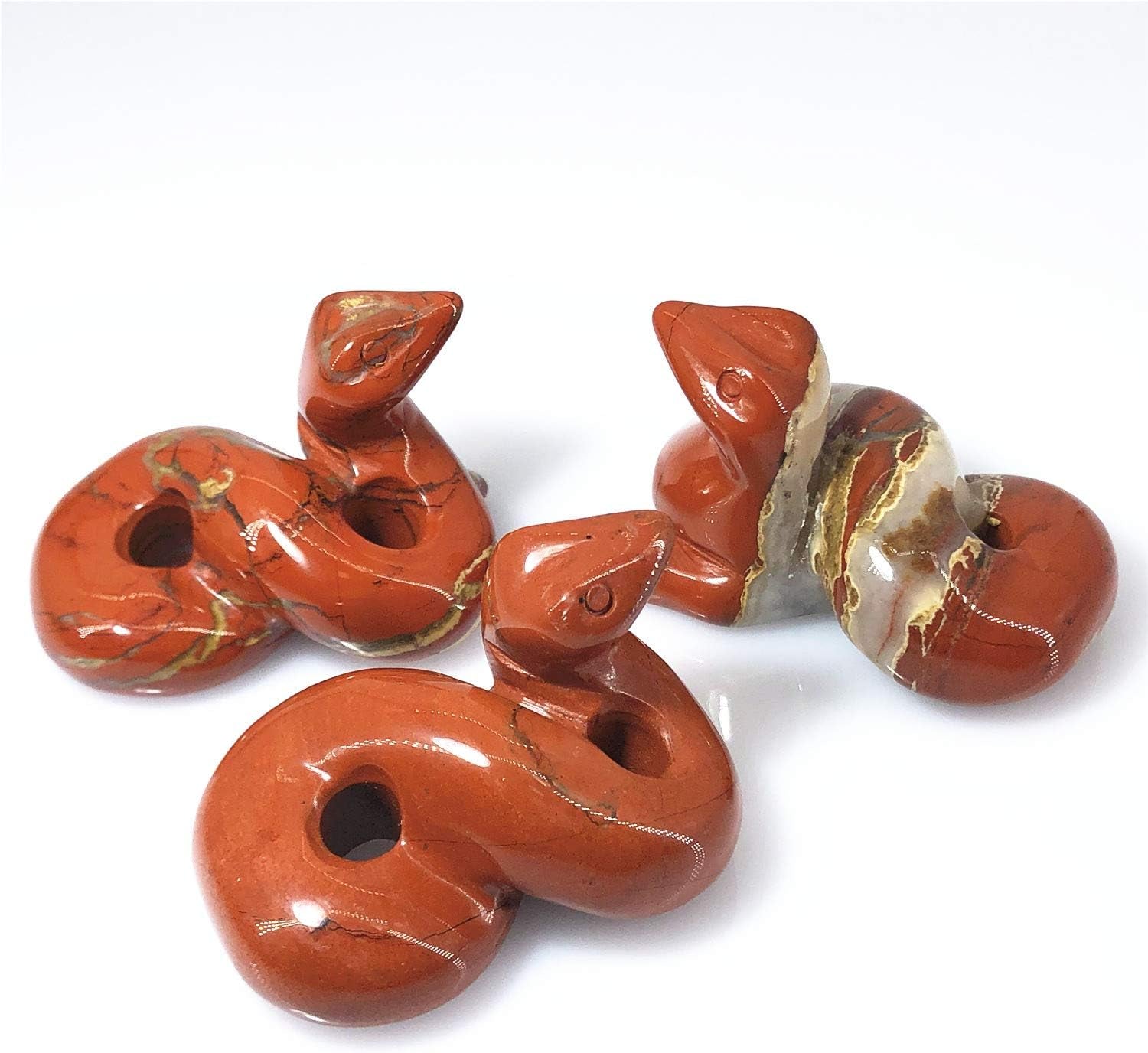 2" Snake Figurine, Hand Carved Healing Crystal Animal Statue Sculpture Home Decoration Red Jasper Snack AL-RJS
