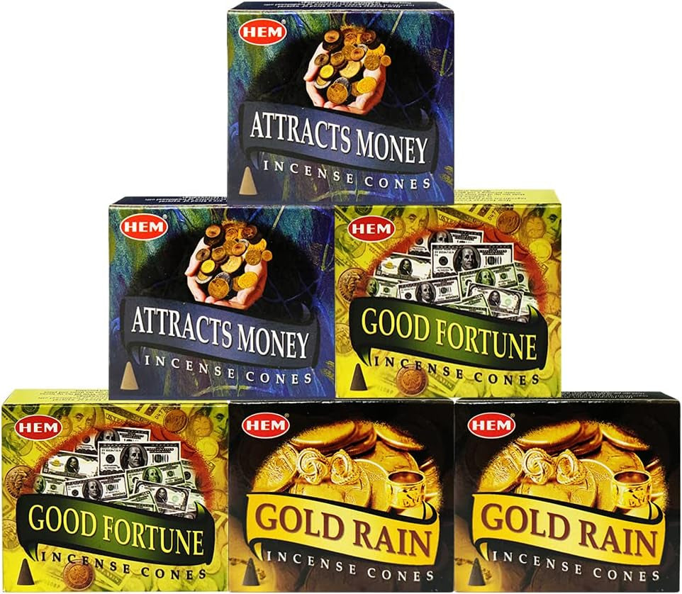 Attracts Money Good Fortune Gold Rain Incense Cones & Holder Bundle Variety Pack from Hem  Insense Insence