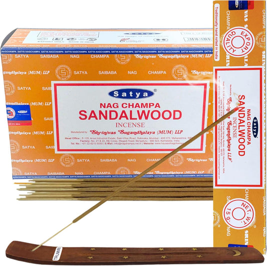 Sandalwood Incense Sticks - Total 180 Insence-Sticks and Incense Stick Holder Bundle Insence Insense Satya
