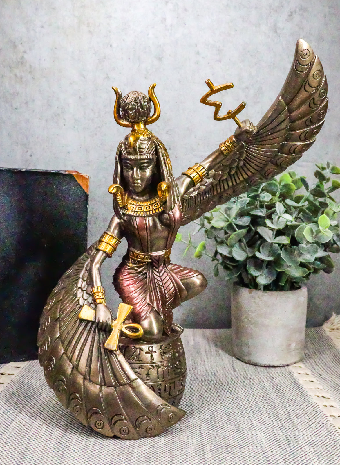 Ebros Egyptian Goddess Isis Ra Holding Ankh Figurine 9"H Statue Collectible