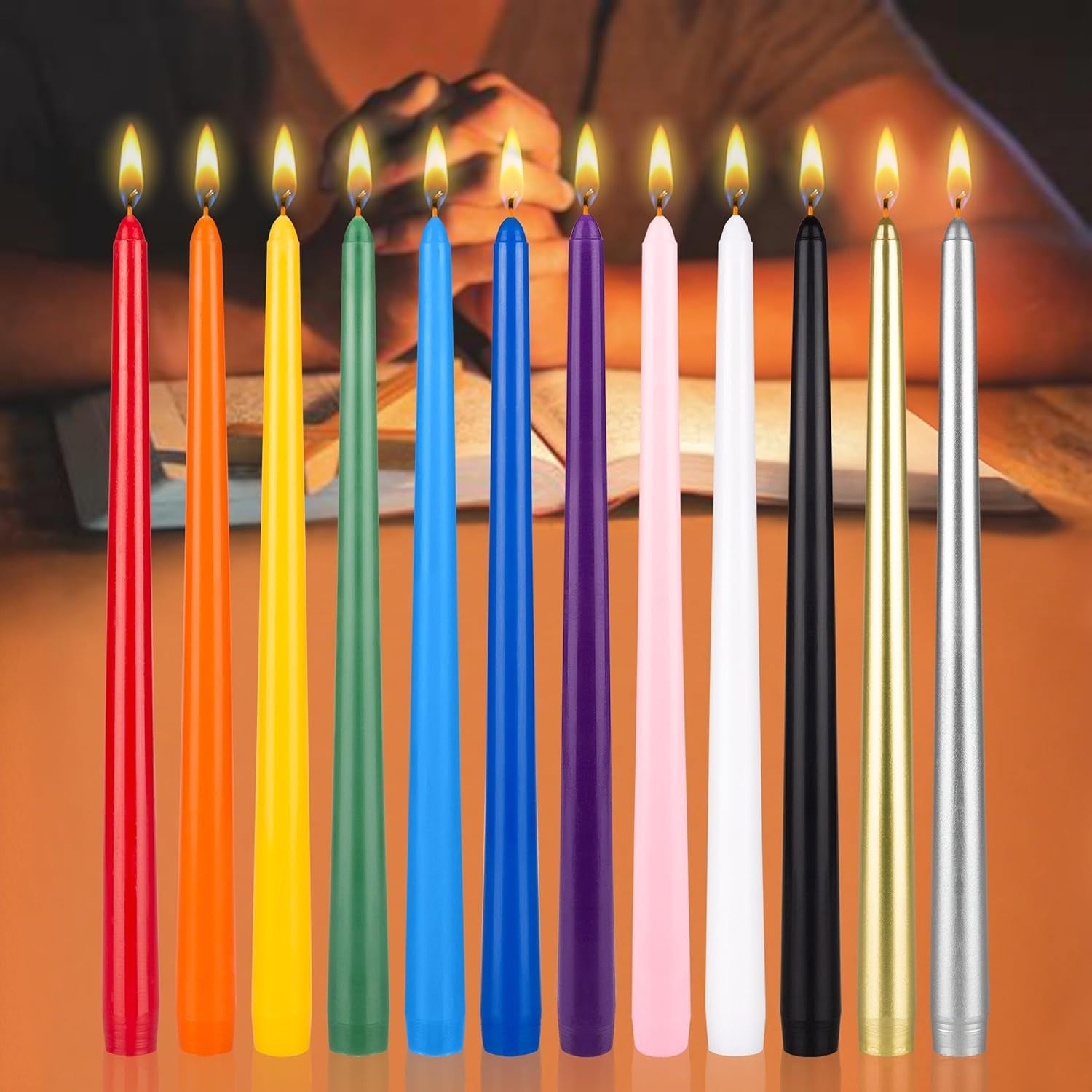 12 Pcs Unscented Supreme Assorted Colors Chime Taper Candles, Handcrafted Wax Candle 12 Inch X 7/8 Inch, Casting Chimes, Rituals, Spells, Vigils, Witchcraft, Wiccan, Meditation, Altar