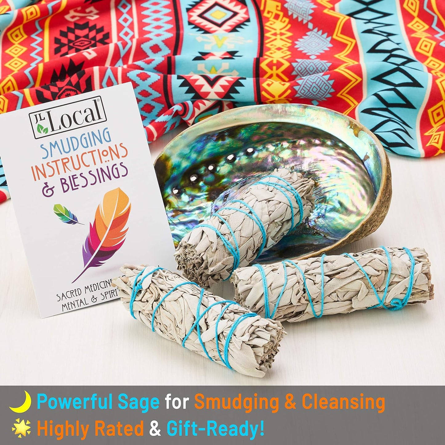 3 White Sage Smudge Kit | Sage Incense Kit for Cleansing | Abalone Shell & Instructions Included | Smudging Kit with White Sage Smudge Sticks (Standard)