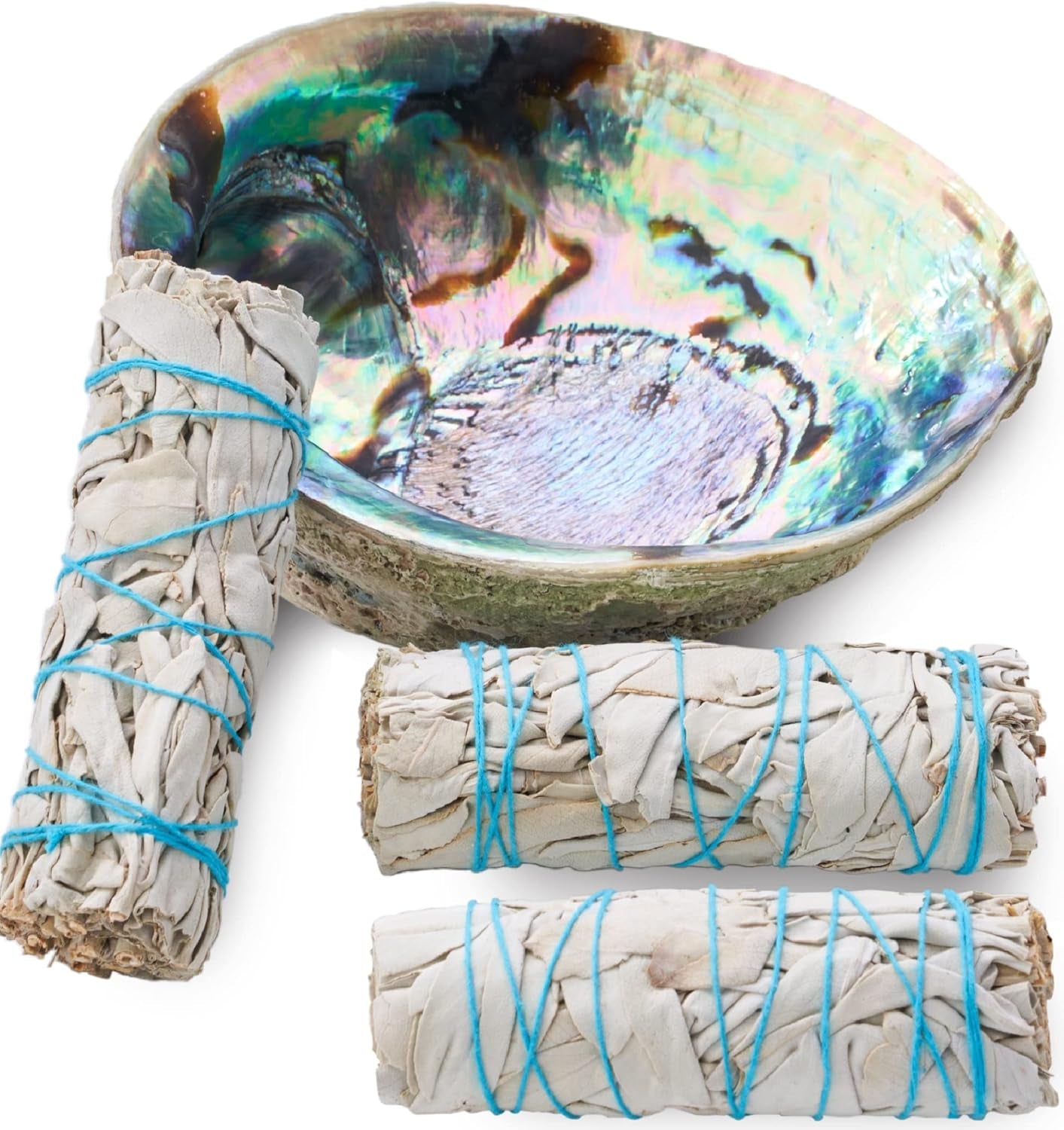 3 White Sage Smudge Kit | Sage Incense Kit for Cleansing | Abalone Shell & Instructions Included | Smudging Kit with White Sage Smudge Sticks (Standard)