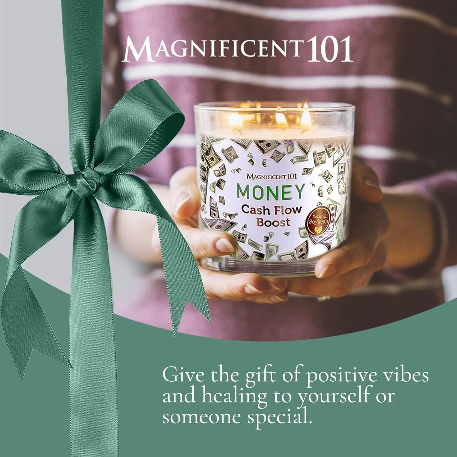 Long Lasting Money Smudge Candle with Clove, Cinnamon & Citronella | 14 Oz - 56 Hour Burn | Made of Soy Wax for House Energy Cleansing & Manifestation | Boost Your Cash Flow