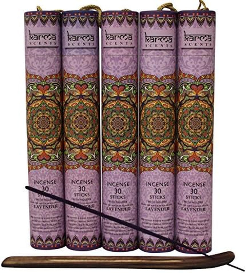 Premium Lavender Incense Sticks, 5 Set Gift Pack with a Free Holder in Each Box. Includes 150 Sticks and Five Incense Burners | Perfect for Home Decor and Gifts.