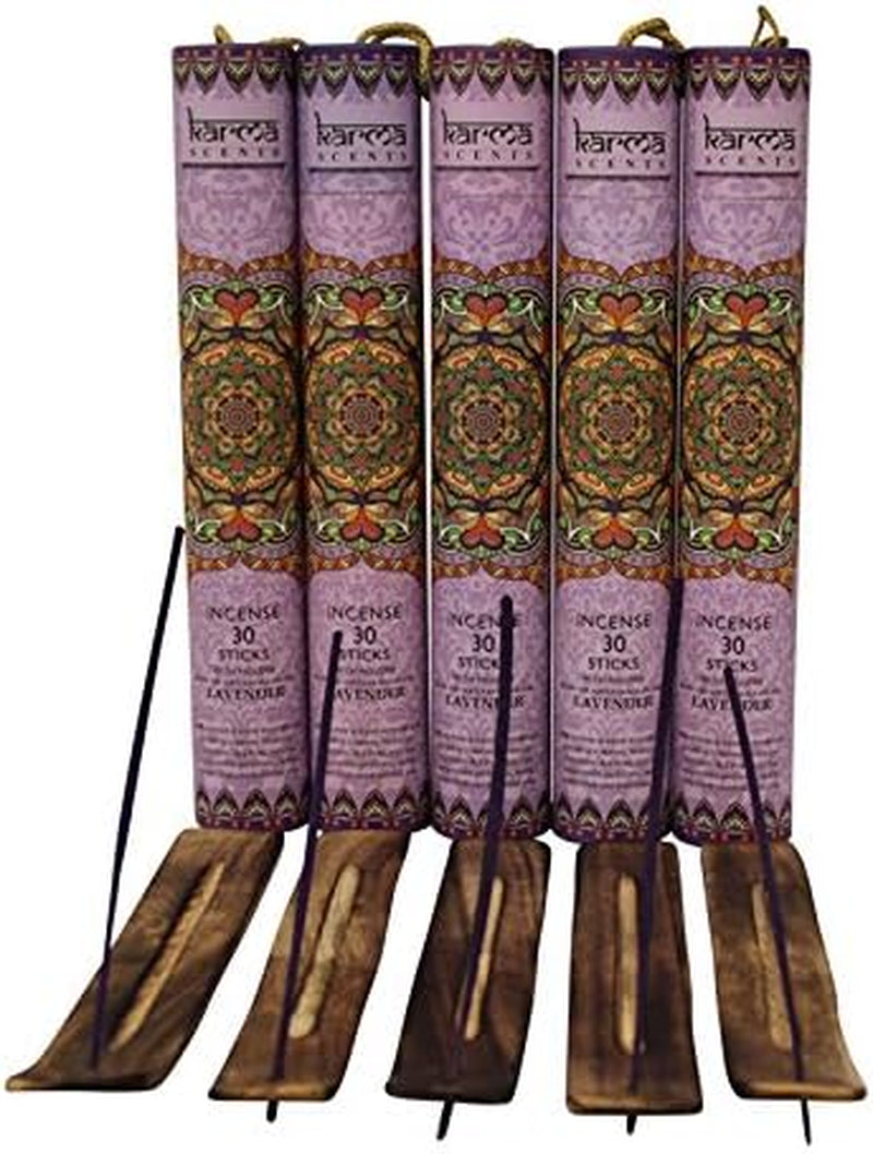 Premium Lavender Incense Sticks, 5 Set Gift Pack with a Free Holder in Each Box. Includes 150 Sticks and Five Incense Burners | Perfect for Home Decor and Gifts.