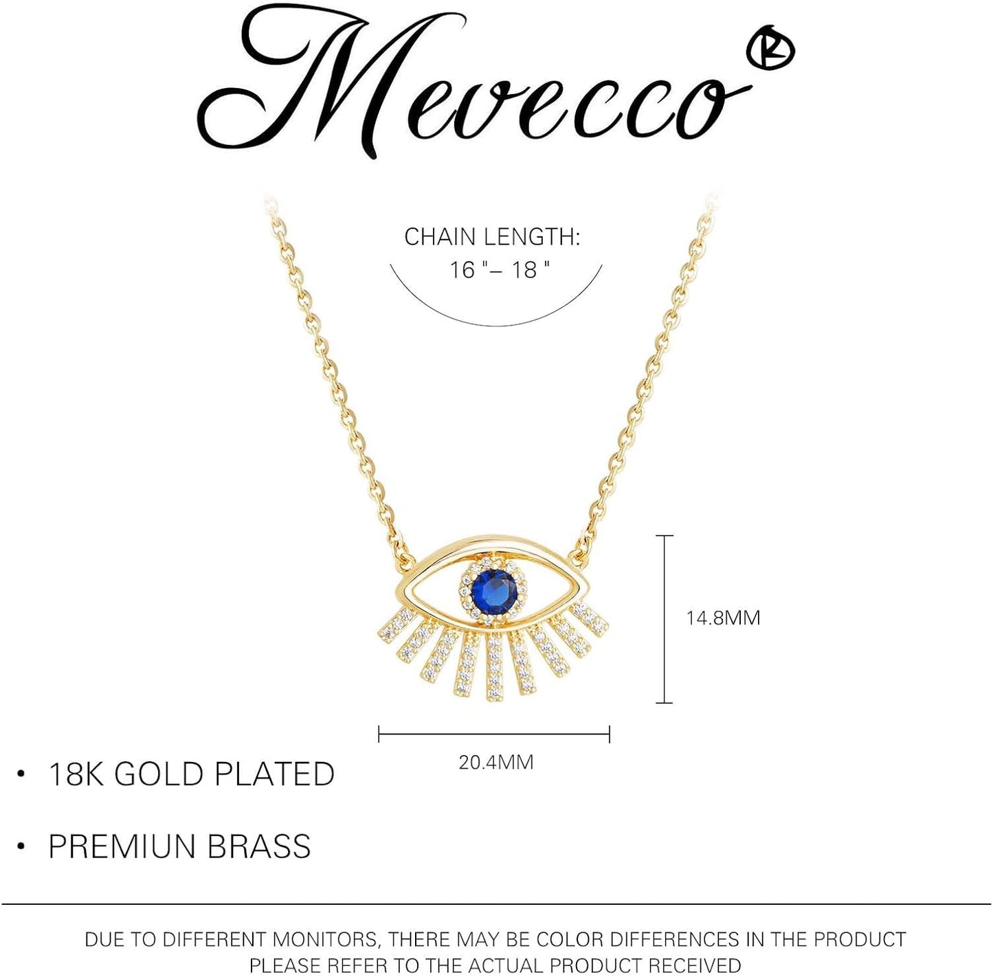 Gold Dainty Evil Eye Necklace for Women 18K Gold Plated Cute Delicate Solitaire Cubic Zirconia Boho Protection Evil Eye Minimalist Simple Necklace