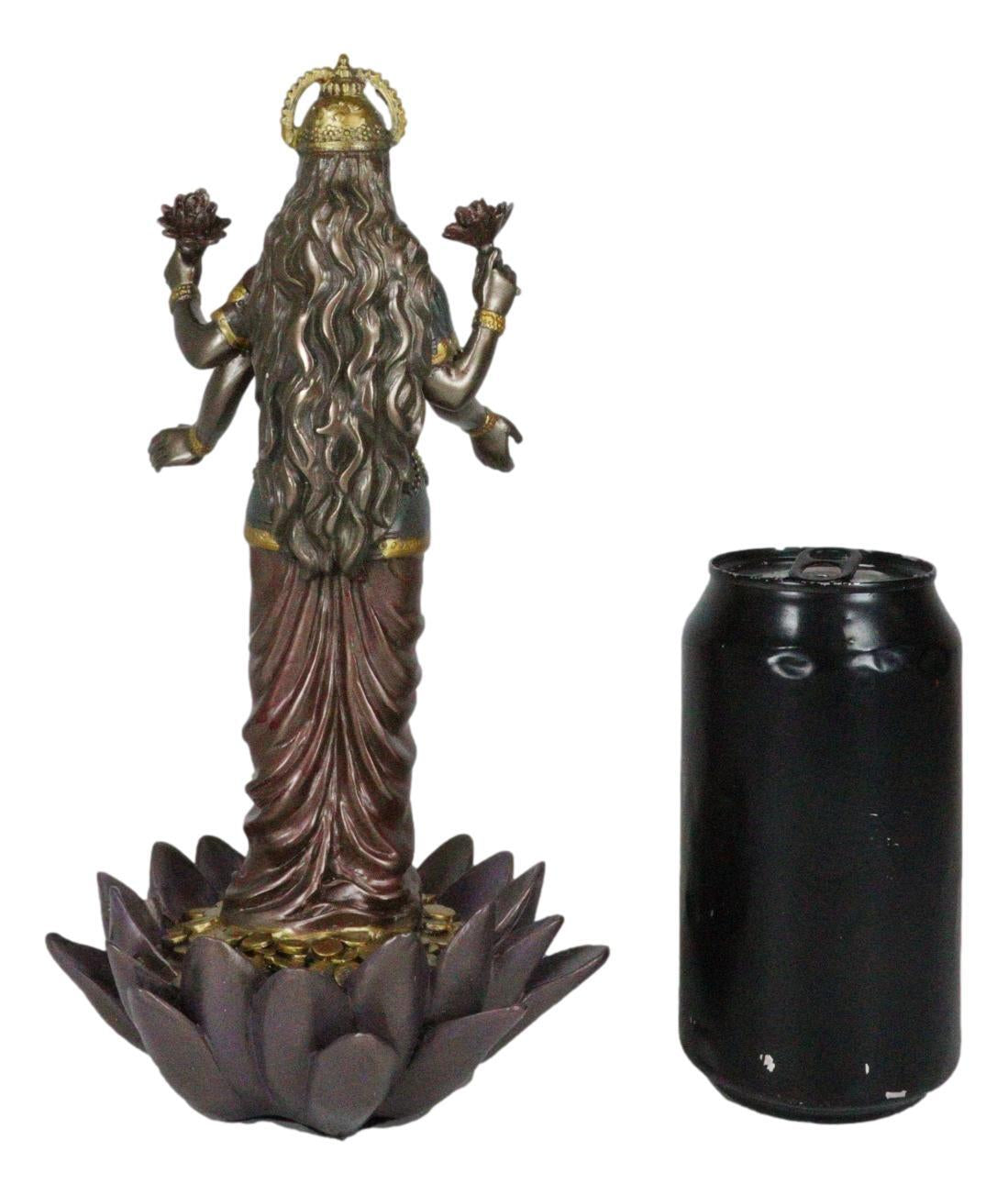 Ebros Hindu Goddess Lakshmi Standing on Lotus Blossom Statue Deity of Prosperity