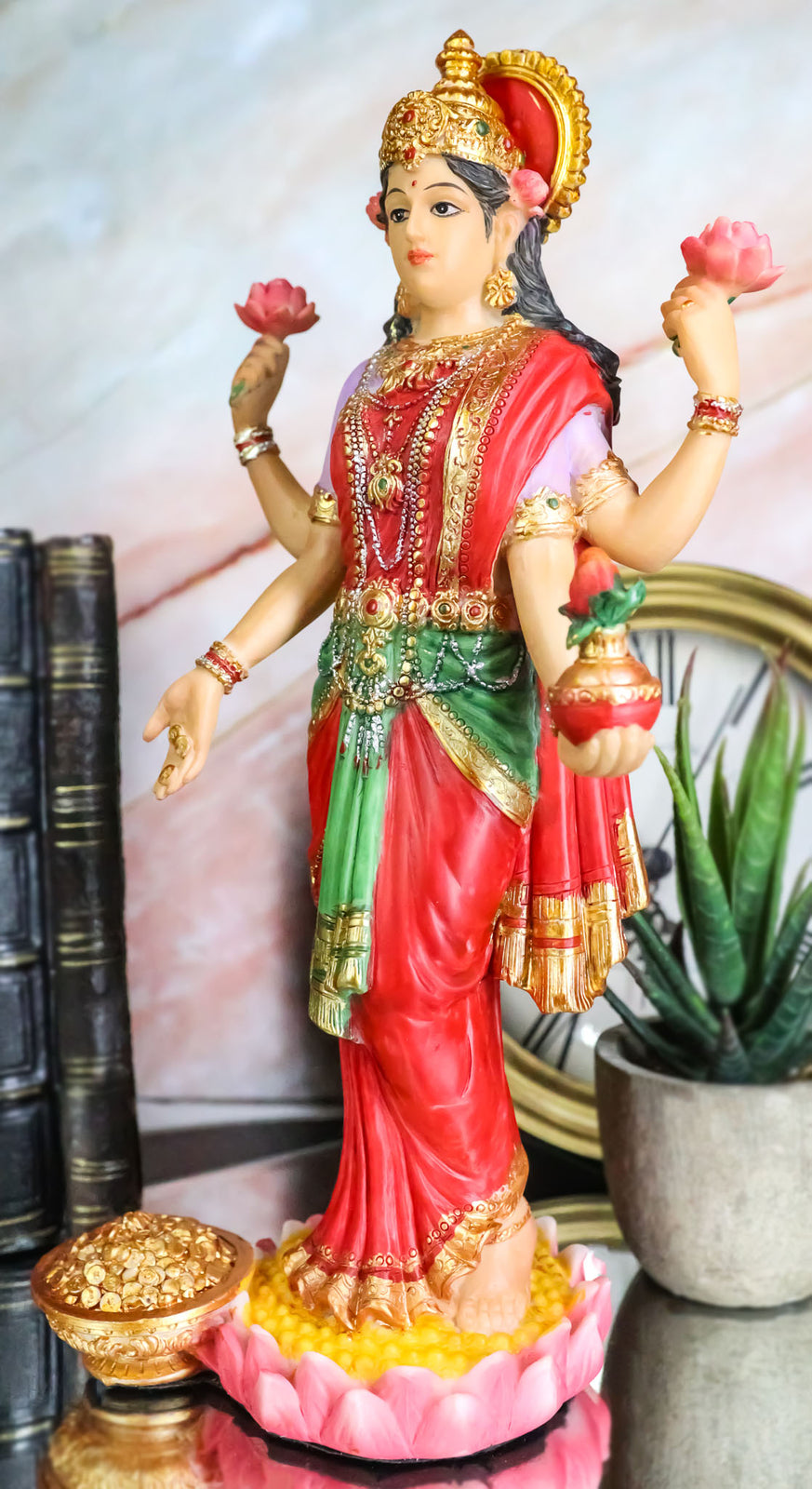 Hindu Goddess Sri Lakshmi Statue 10"H Shakti of Vishnu Goddess of Prosperity