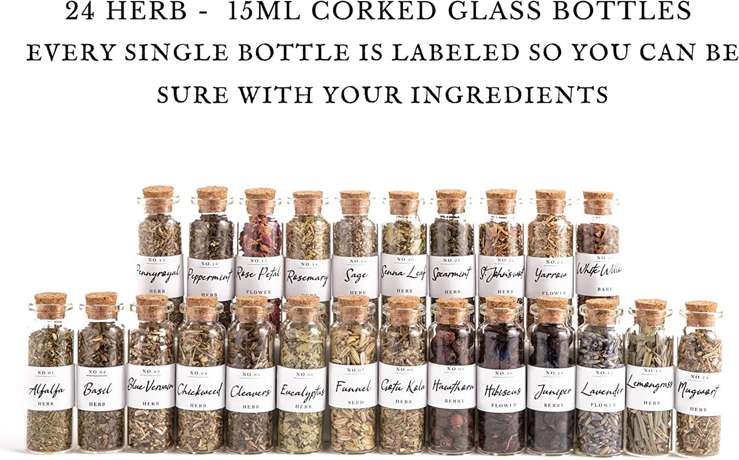 Spell Herbs for Witchcraft - 24 Bottles of Magical Herbal Supplies for Pagan, Wiccan, Witch Spells & Ritual (15ML Paper Box)