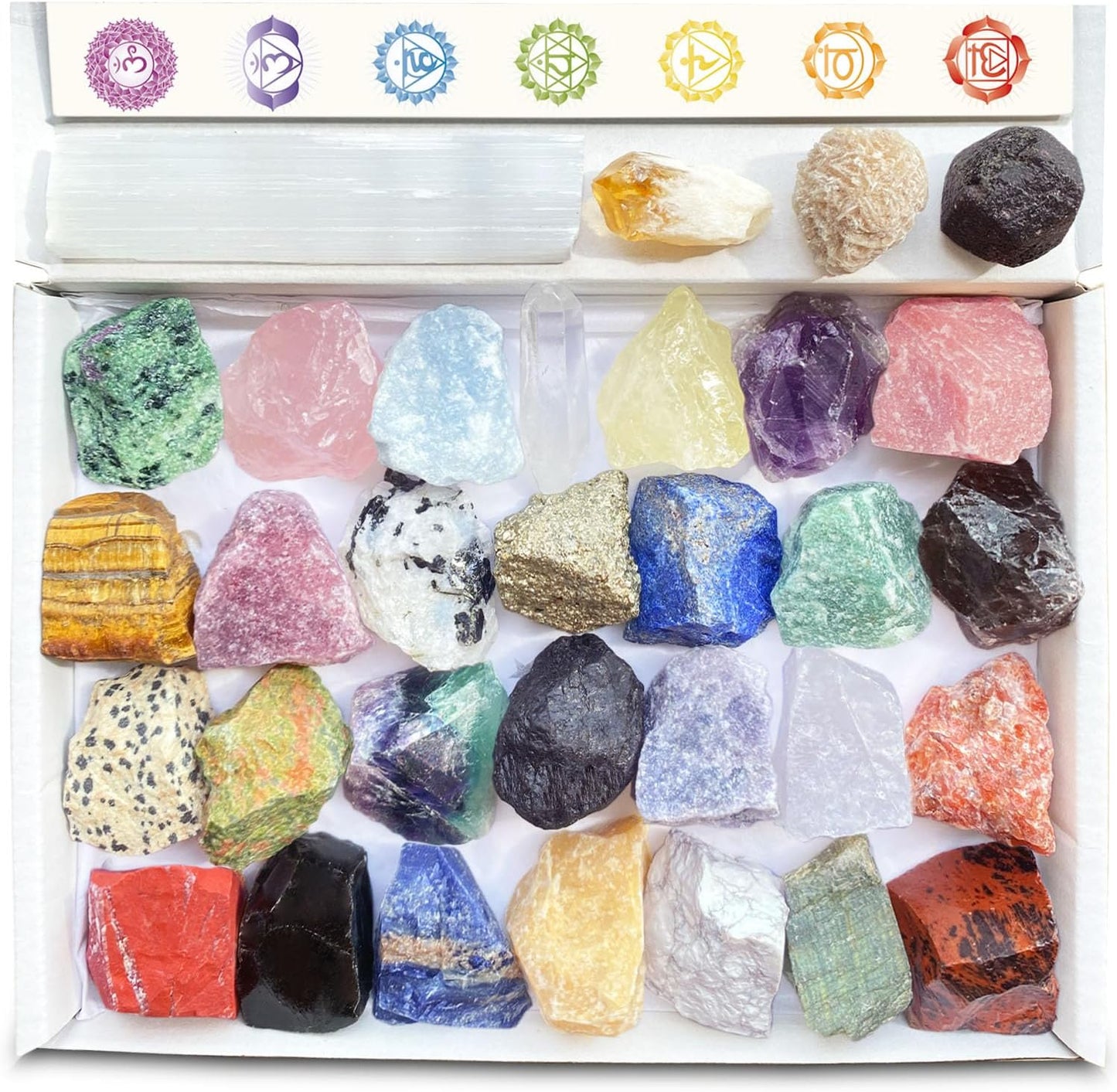 32 Natural Crystals and Healing Stones with Guide, Real Raw Crystals Set for Crystal Healing, Chakra, Meditation, Home Decor, Bulk Rough Stone Collection