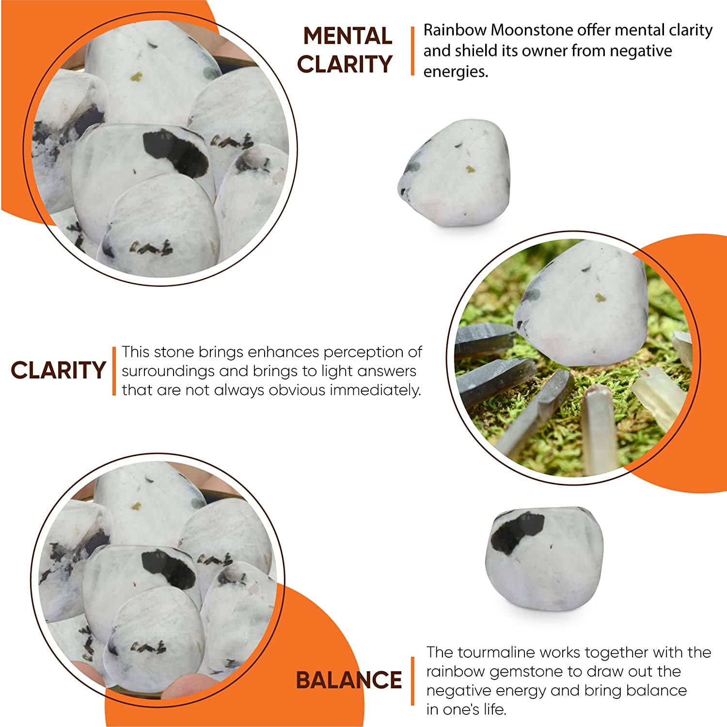 Healing Crystals Rainbow Moonstone Tumbled Stones- Healing Stones and Crystals for Beginners- 8 Piece Real Crystals and Healing Stones - Tumbled Crystals for Witchcraft (8, Rainbow Moonstone)