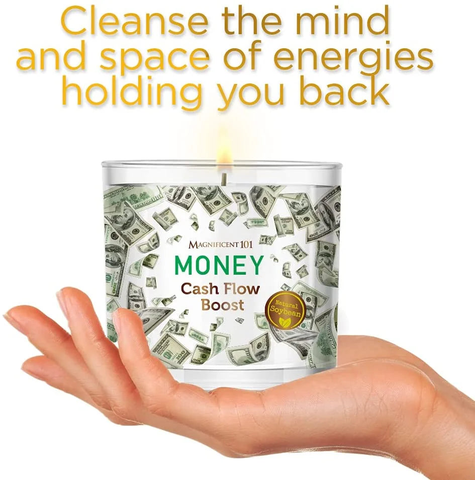 Money Cash Flow Boost Large Glass Candle 14Oz with Sage, Woody & Earthy Scented