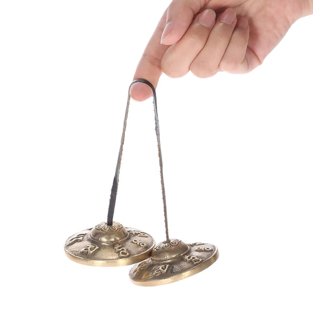 2.6In/6.5Cm Handcrafted Tibetan Meditation Tingsha Cymbal Bell with Buddhist Lucky Symbols