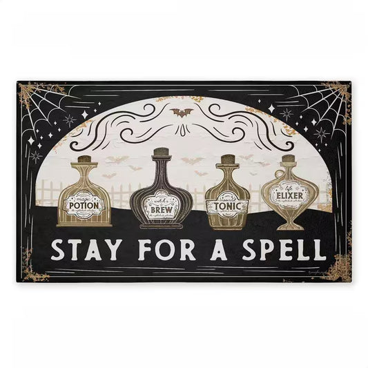 Stay for a Spell Potions Black 18 In. X 30 In. Polyester Non-Slip Outdoor Door Mat