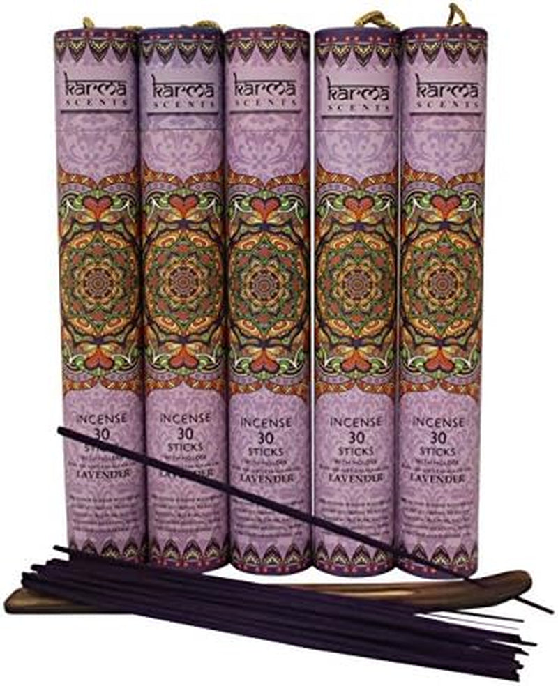 Premium Lavender Incense Sticks, 5 Set Gift Pack with a Free Holder in Each Box. Includes 150 Sticks and Five Incense Burners | Perfect for Home Decor and Gifts.