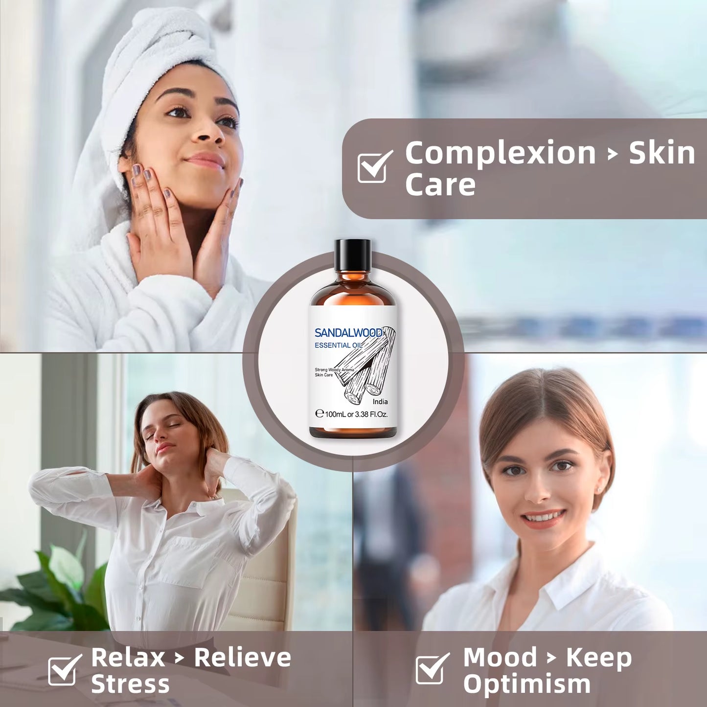 100ML Sandalwood Essential Oils,100% Pure Nature for Aromatherapy, Diffuser, Humidifier, Massage, Meditation, Candle