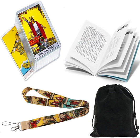 Classic Tarot Cards Deck with Guidebook Instructions Manual in Transparent Box and Velvet Bag with 17.7 Inch Lanyard Keychain (S+N)