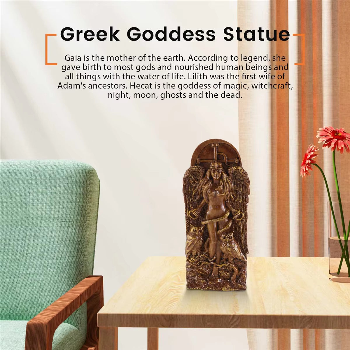 Ancient Wiccan Goddess Statue,Altar Sculpture,Greek Goddess Statue Mythology Mother Earth Gaia Figurines for Pagan Home