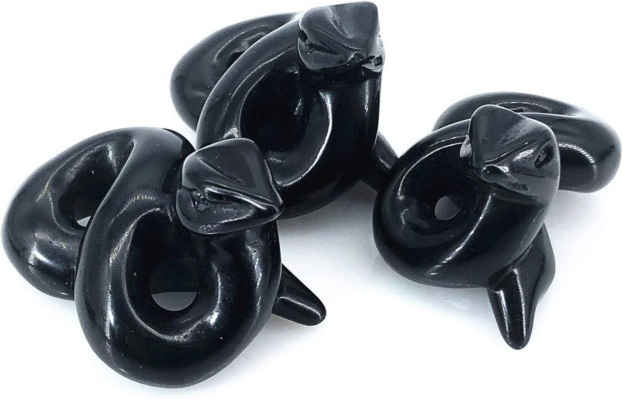 2" Crystal Snake Quartz Skull Figurine, Hand Carved Reiki Healing Crystal Animal Statue Sculpture (Obsidian Snake)