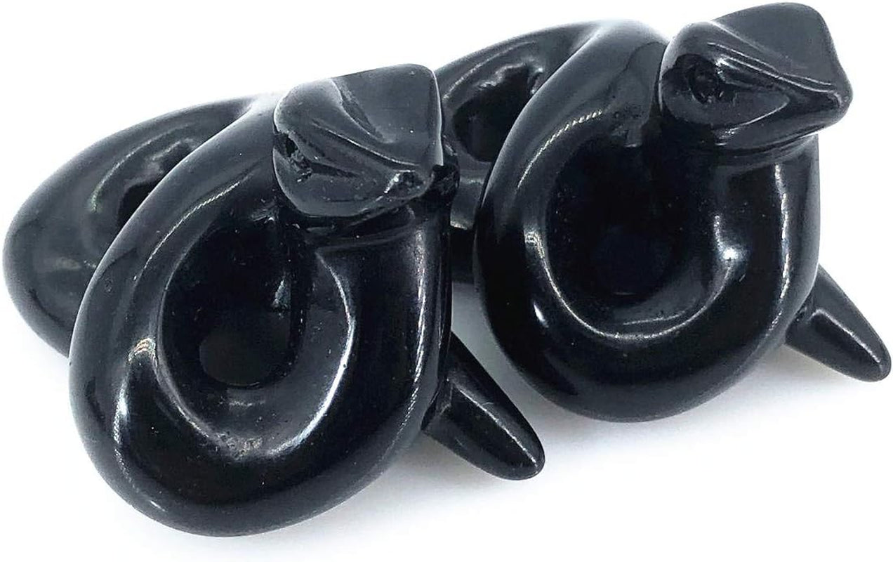 2" Crystal Snake Quartz Skull Figurine, Hand Carved Reiki Healing Crystal Animal Statue Sculpture (Obsidian Snake)