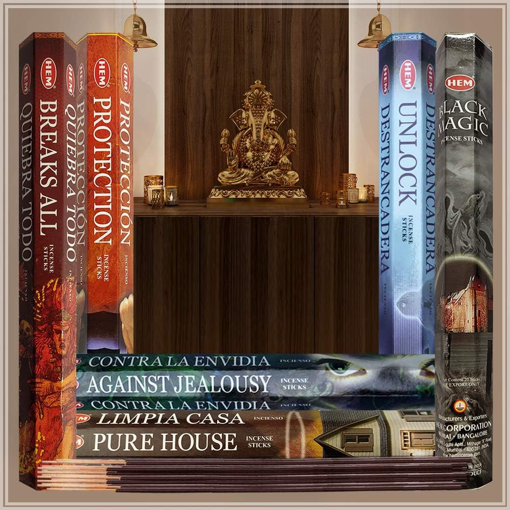 Hem Incense Sticks Variety Pack #21 and Incense Stick Holder Bundle with 6 Witchcraft Themed Fragrances