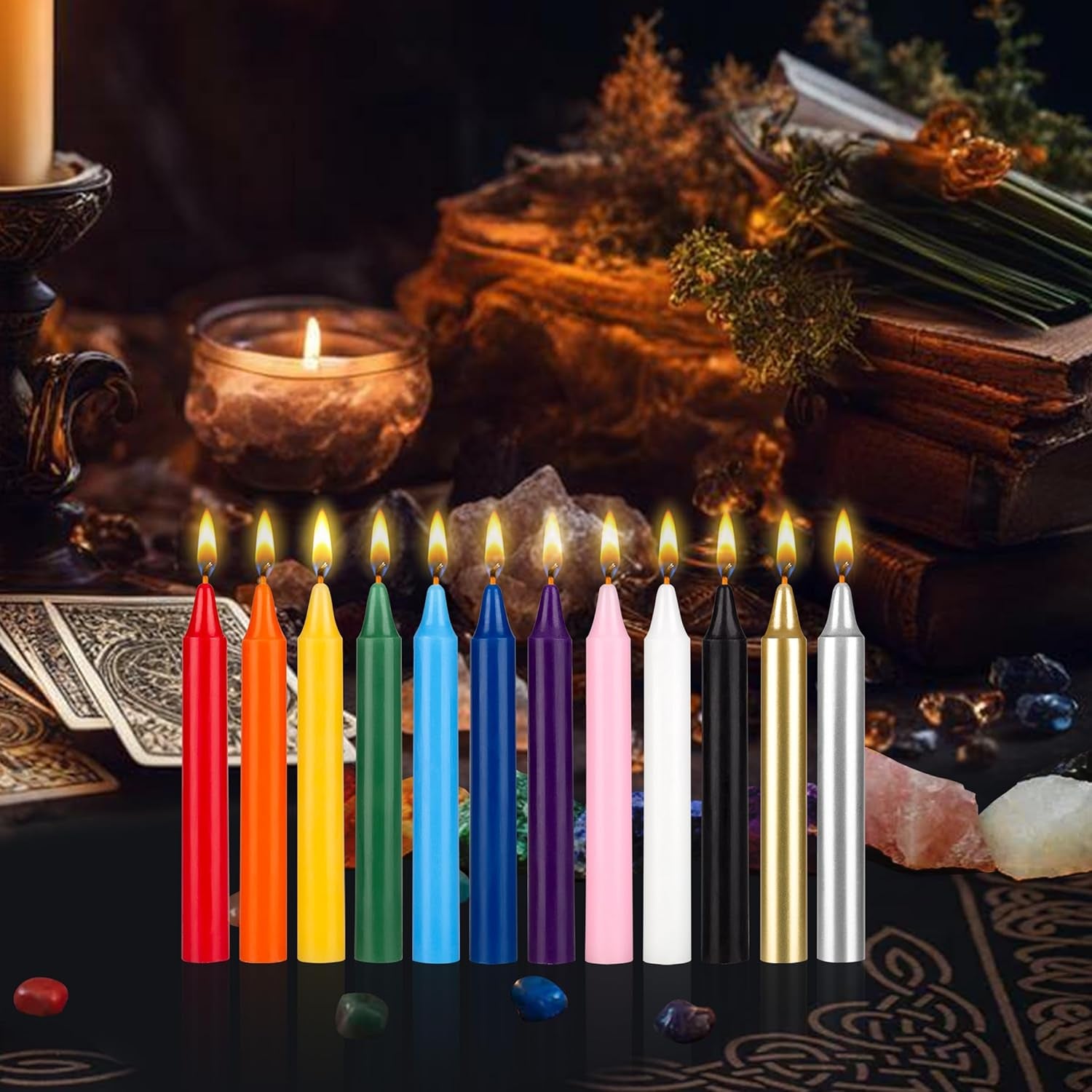 12 Pcs Unscented Supreme Assorted Colors Taper Chime Candles, Handcrafted Wax Candle 4 Inch X 1/2 Inch, Magic Chimes, Rituals, Spells, Witchcraft, Wiccan, Meditation, Altar, Metaphysical